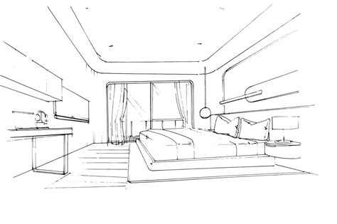 Sketch Drawing Master Bedroommodern Designvector2d Illustration