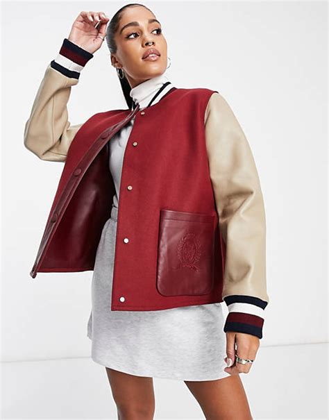 Tommy Hilfiger Collections Baseball Jacket In Burgundy And Cream Asos