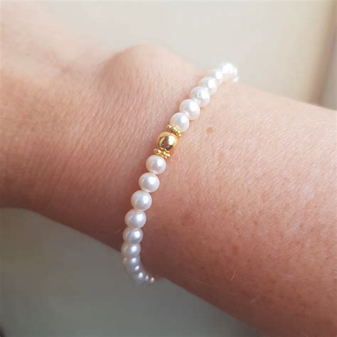 small freshwater pearl stretch bracelet gold fill or sterling siver 5mm aa white pearl bracelet