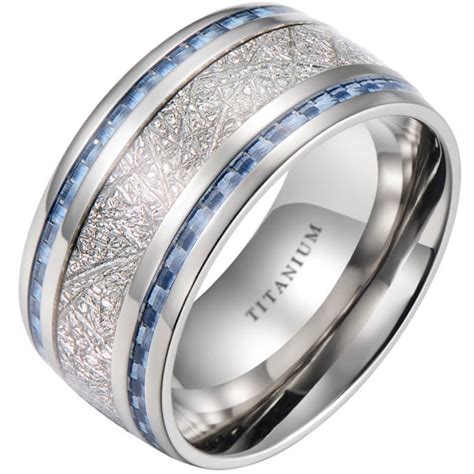 Mens 10mm Blue Carbon Fiber Meteorite Inlay Titanium Wedding Band Ring P407 2297 Medium 