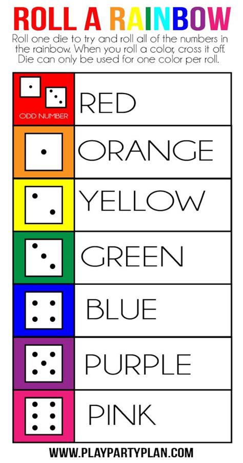 free printable roll a rainbow game preschool games st patricks day