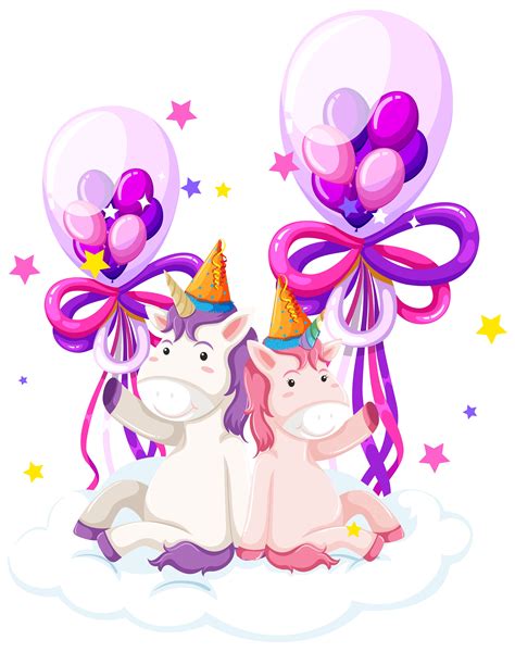 Cute Unicorn Holding Birthday Balloon 528310 Vector Art At Vecteezy