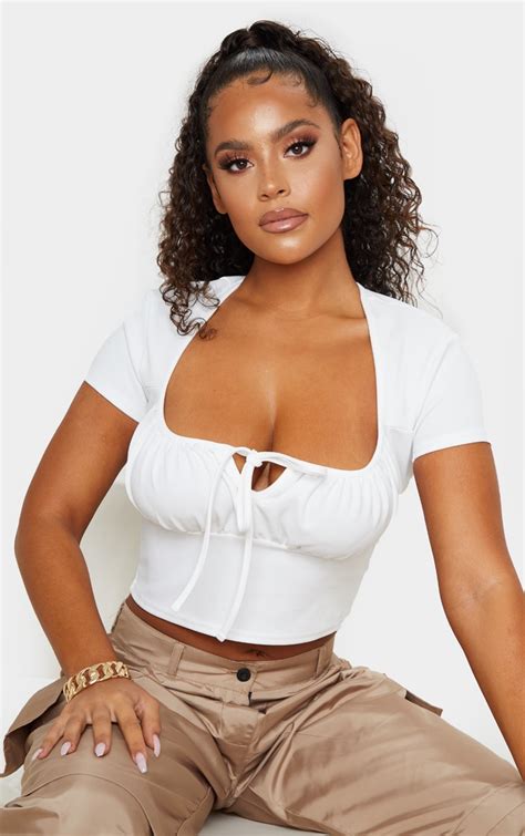 white tie front crop top tops prettylittlething uae