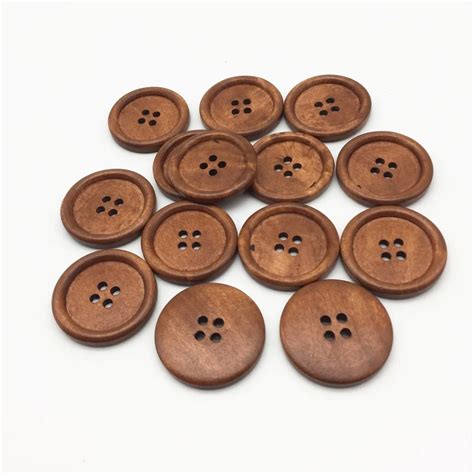 40pcs 35mm Large Wooden Buttons Brown 4 Holes Round Sewing Bags Cap