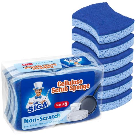 Buy MR.SIGANon-Scratch Cellulose Scrub Sponge, Dual-Sided Dishwashing
