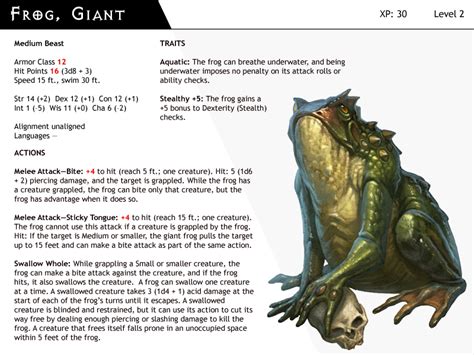 Top dog games makes an excellent set of monster cards that they call stat trackers. DnD-Next-Monster Cards-Frog Giant by dizman on DeviantArt