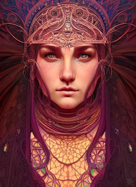 Ancient Beautiful Shaman Girl Face Portrait Intricate Stable