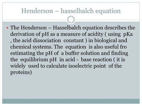 Ppt Henderson Hasselbalch Equation Powerpoint Presentation Free
