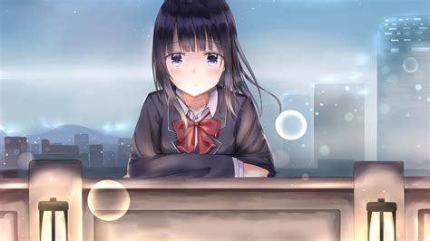 Download Wallpaper 1920x1080 School Uniform Anime Girl Cute Sad