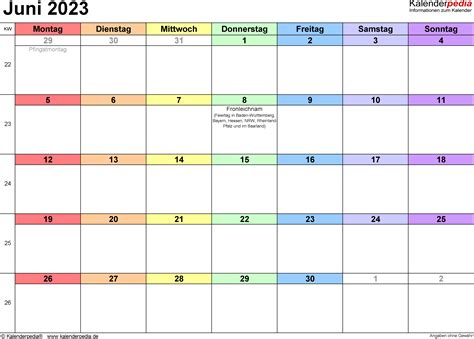 Kalender Juni 2023 Als Word Vorlagen