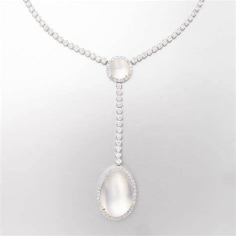 MOONSTONES 18K WHITE GOLD MOONSTONE AND DIAMOND NECKLACE ASSIL