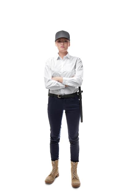 Premium Photo Female Security Guard On White Background