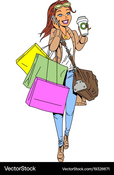 Woman Shopping Clipart Cartoon Royalty Free Vector Image The Best