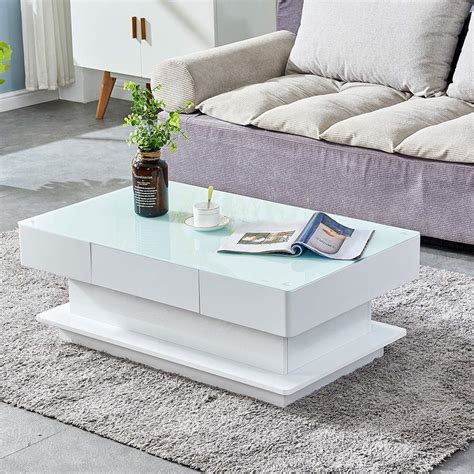 Buy Boju Modern White High Gloss Coffee Table With 2 Storage Drawers