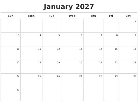 October 2026 Monthly Calendar Template