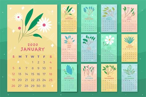 Free Vector Floral Calendar Template