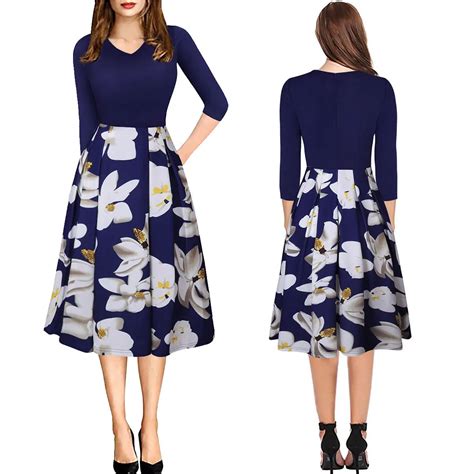 Women Floral Print Dress V Neck Long Sleeve Loose Flower Midi Dress Casual S Xl Plus Size Autumn