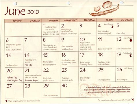 Hedgesville Ward Relief Society Gardening Calendar June 2010