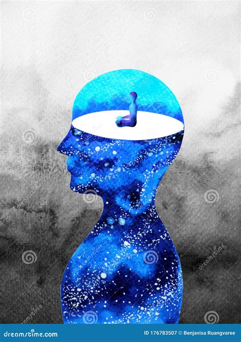 Human Meditation Inside Head Mind Spiritual Abstract Watercolor