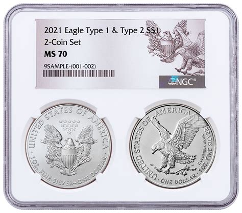 2 Coin Set 2021 American Silver Eagle Type 2 And Type 1 Type Set Ngc