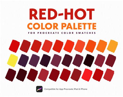 Red Hot Color Palette Fire Color Hot Summer Color Procreate Palette