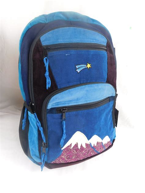 Patchwork Corduroy Backpack With Mountain Applique Large Ixchel
