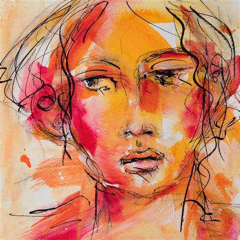 Expressive Female Portrait Painting Mixed Media Portrait Etsy Self