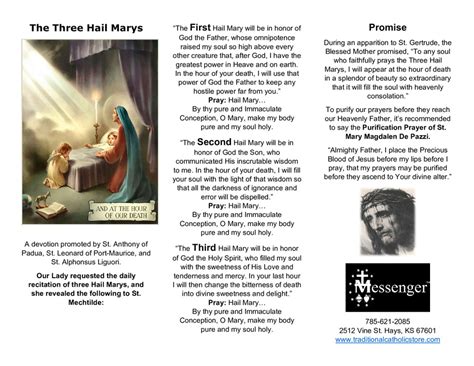 The Three Hail Marys Devotion Tri Fold Holy Card