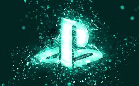 Download Wallpapers Playstation Turquoise Logo 4k Turquoise Neon