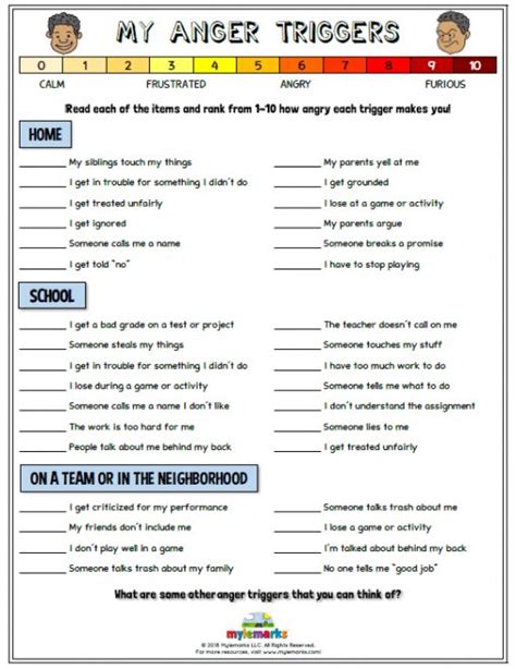 Free Printable Identifying Triggers Worksheets