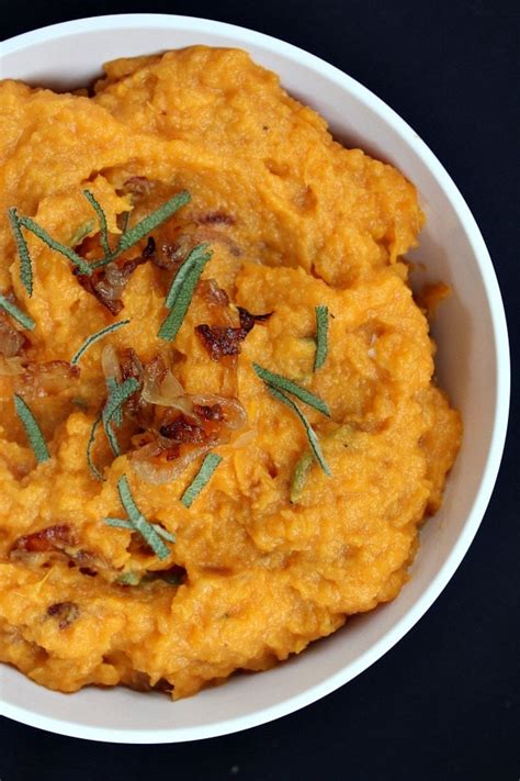 Mashed Sweet Potatoes With Caramelized Onions Brie And Sage