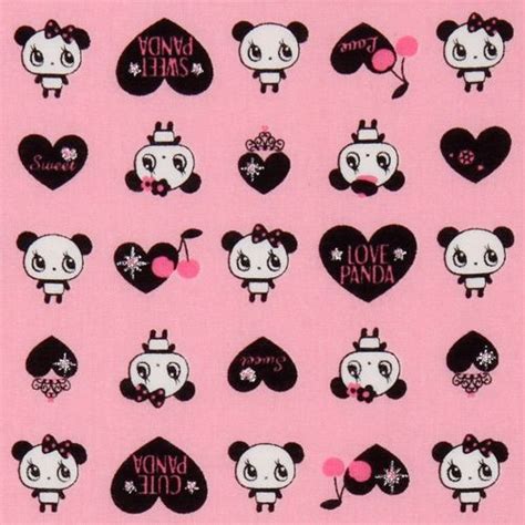 Free Download Pink Kawaii Panda Fabric With Black Hearts