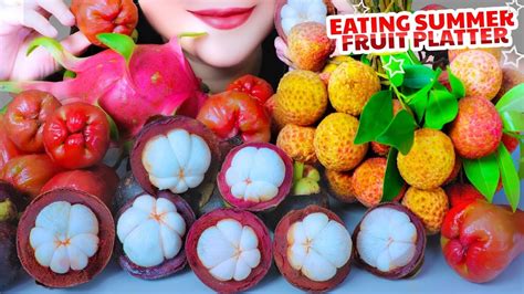 Asmr Eating Summer Fruit Platter Lychee Plums Mangosteen Dragon Fruit