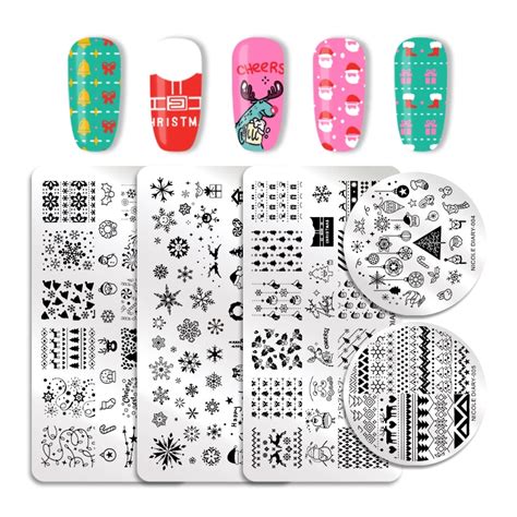 Nicole Diary Christmas Nail Stamping Plate Rectangle Round Overprint