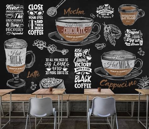 Cafe Shop Wallpaper Coffee Menu Wall Mural Easy Removable Etsy Uk