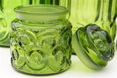 5 out of 5 stars. vintage Moon & Stars green glass canister set, flour ...