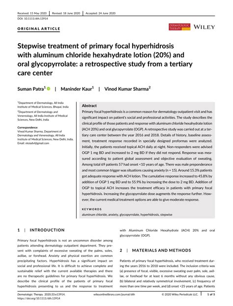 Stepwise Treatment Of Primary Focal Hyperhidrosis With Aluminum