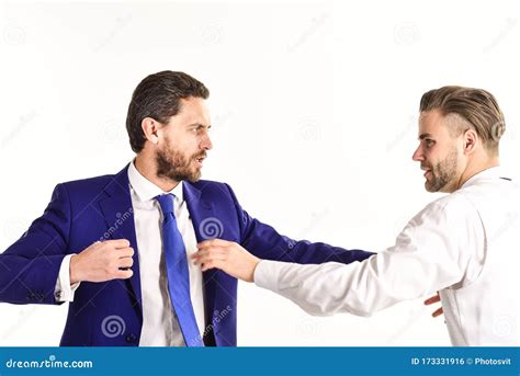 Boss And Employee With Aggressive Expression Fight Business Conflict
