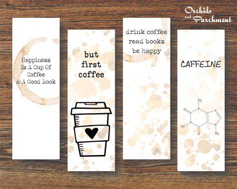Bookmark Set Coffee Bookmarks Caffeine Bookmarks Printable