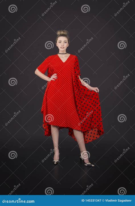 Beautiful Girl In A Red Dress Posing Stock Image Image Of Good Face 145331347