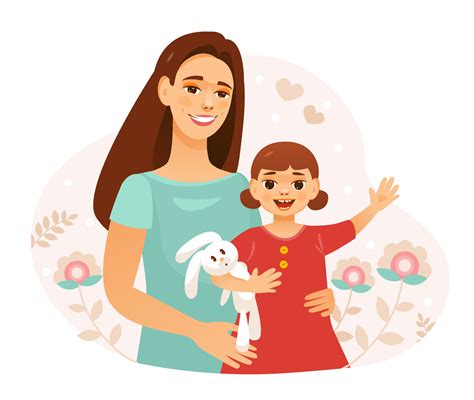 Mother And Daughter A Mother Hugs Her Daughter Mothers Day Cute Cartoon Vector Illustration