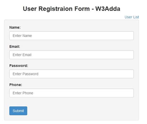 Simple User Registration Form Example In Angularjs W3schools