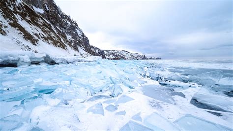 Bleu Glace Neige Lac Baïkal Sibérie Russie Aperçu