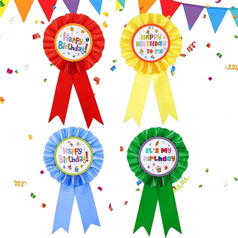 24 pieces happy birthday award ribbon birthday tinplate badge pins rosette birthday