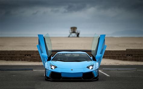 Supercarro Azul Lamborghini Aventador Portas Abertas Azul Lamborghini