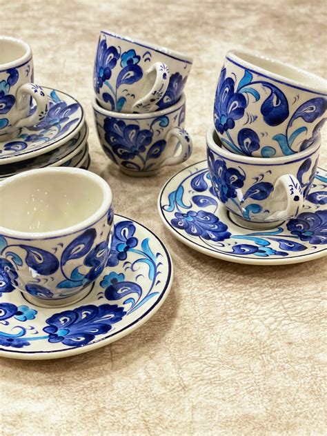 X Handmade Turkish Ceramic Coffee Cups And Saucers Set Etsy