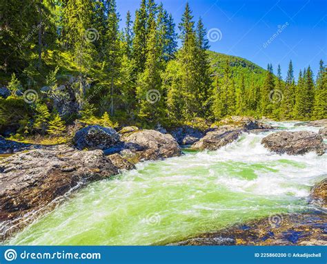 Fast Flowing River Water Of Beautiful Waterfall Rjukandefossen Hemsedal
