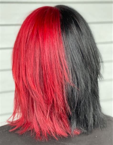 Halfandhalf In 2021 Black Red Hair Underdye Hair Black Hair Aesthetic