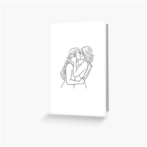 Lesbian Kiss Line Art Greeting Card For Sale By Regenbogenn Redbubble