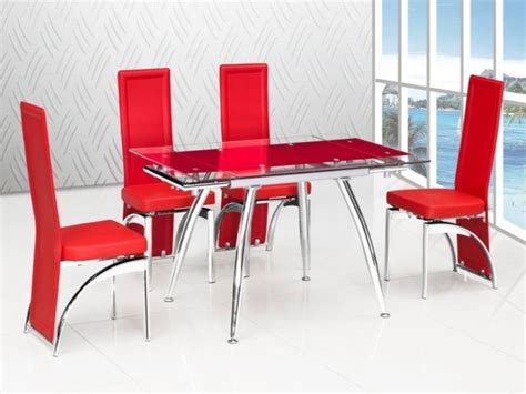 Whether you're sharing a family meal or hosting a dinner party, you can ensure everyone is comfortable with. Red extending glass dining table & 4 Matching chairs ...